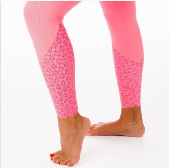 Zyia Neon Coral Flower Power Luxe High-Rise 7/8 tights (side pocket) size 6-8 - Picture 4 of 4